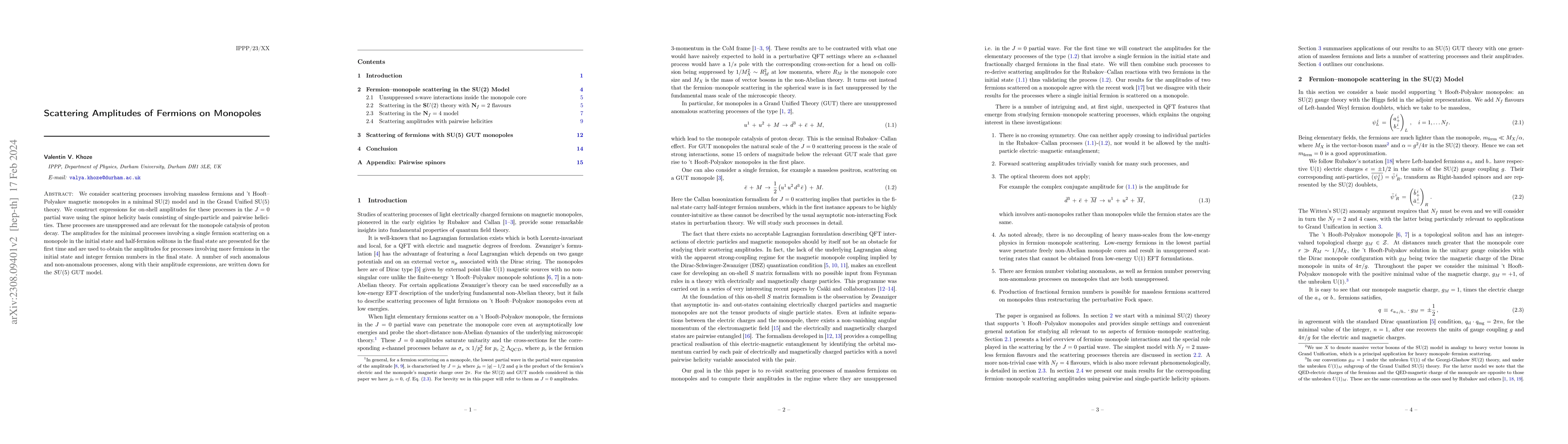 Thumbnail for Scattering Amplitudes of Fermions on Monopoles