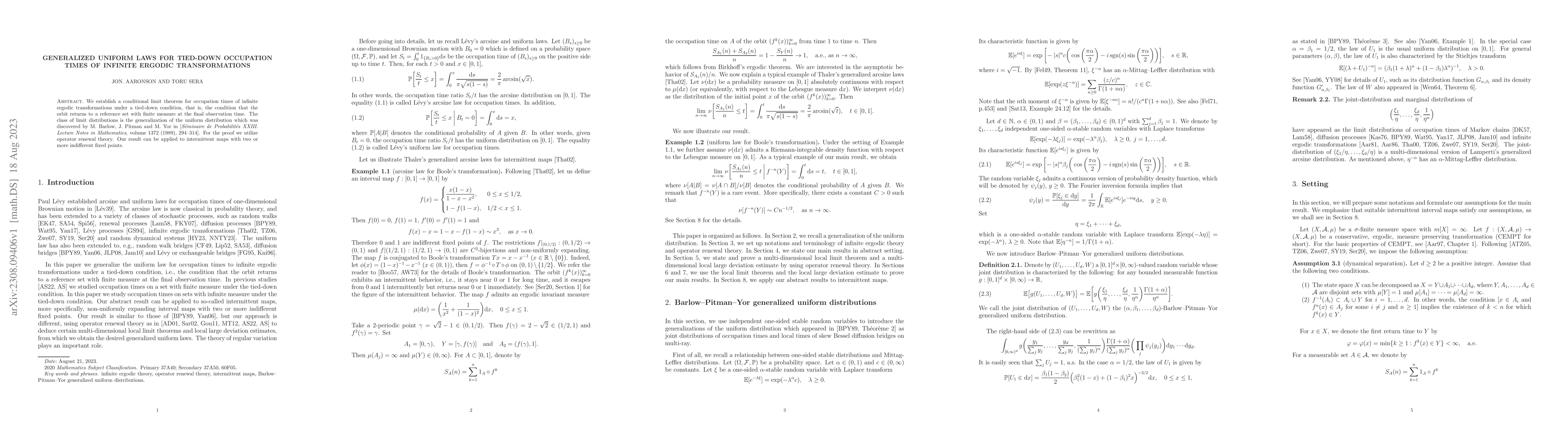 Thumbnail for Generalized uniform laws for tied-down occupation times of infinite
  ergodic transformations
