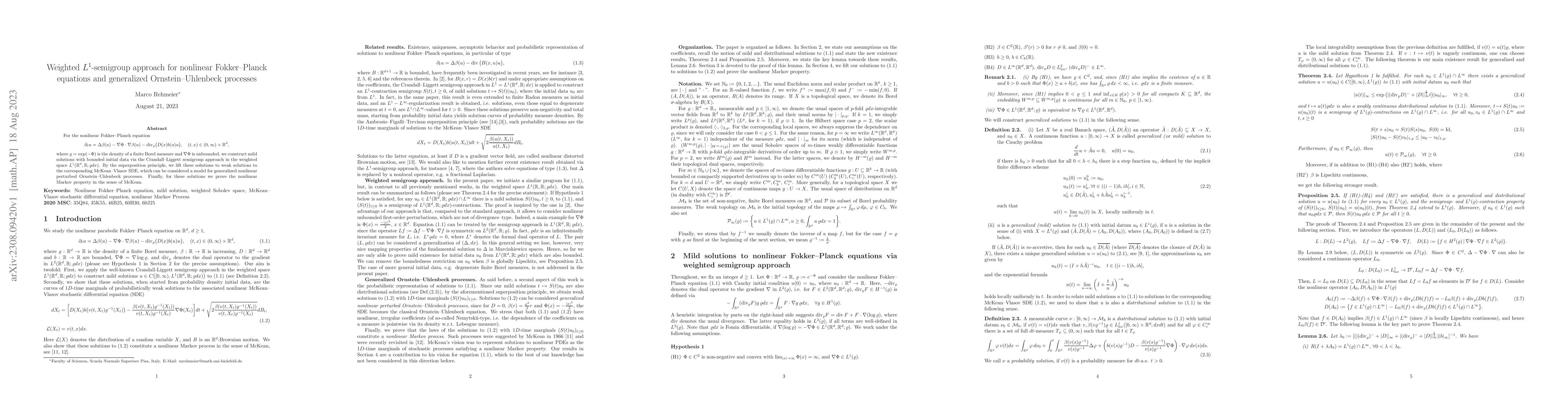 Thumbnail for Weighted $L^1$-semigroup approach for nonlinear Fokker--Planck equations
  and generalized Ornstein--Uhlenbeck processes