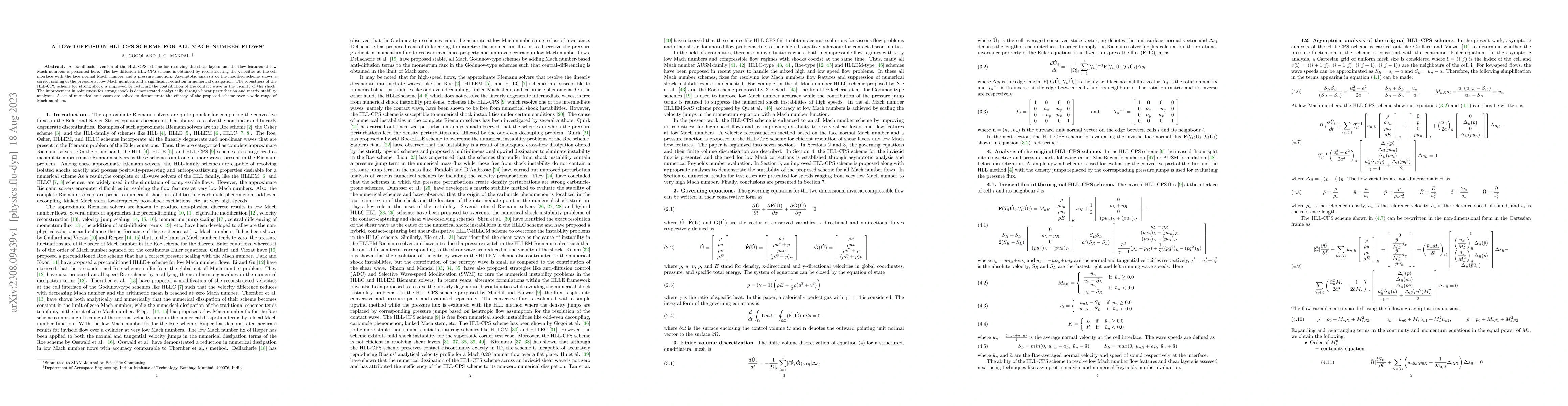 Thumbnail for A low Diffusion HLL-CPS Scheme for all Mach number flows
