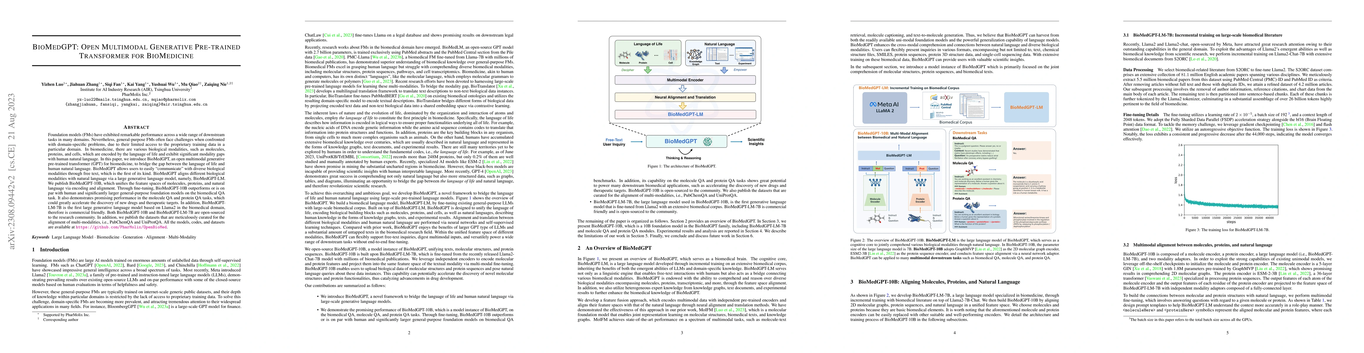 Thumbnail for BioMedGPT: Open Multimodal Generative Pre-trained Transformer for
  BioMedicine