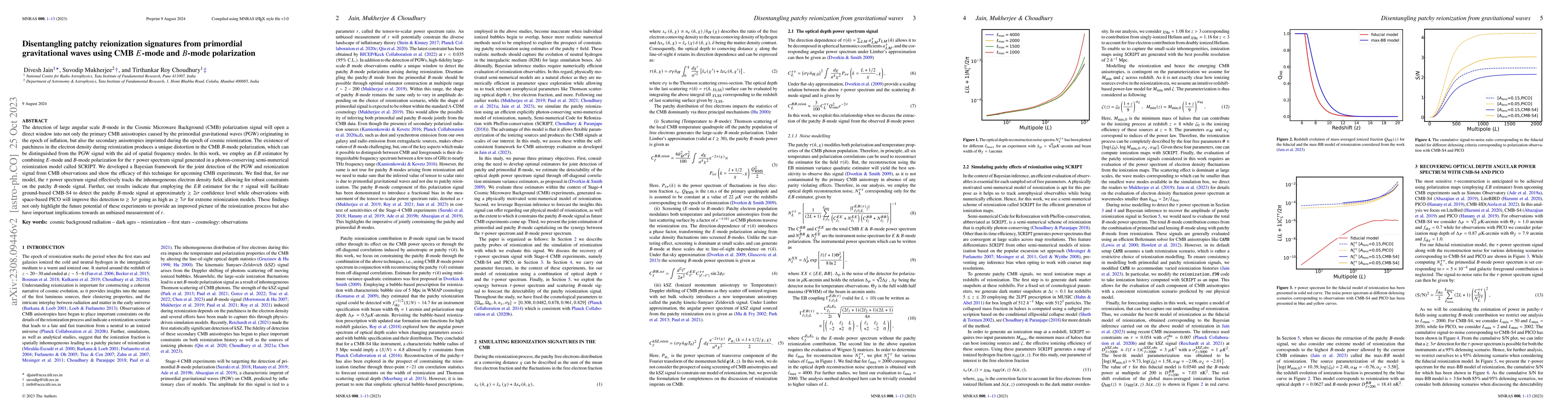 Thumbnail for Disentangling patchy reionization signatures from primordial
  gravitational waves using CMB $E$-mode and $B$-mode polarization