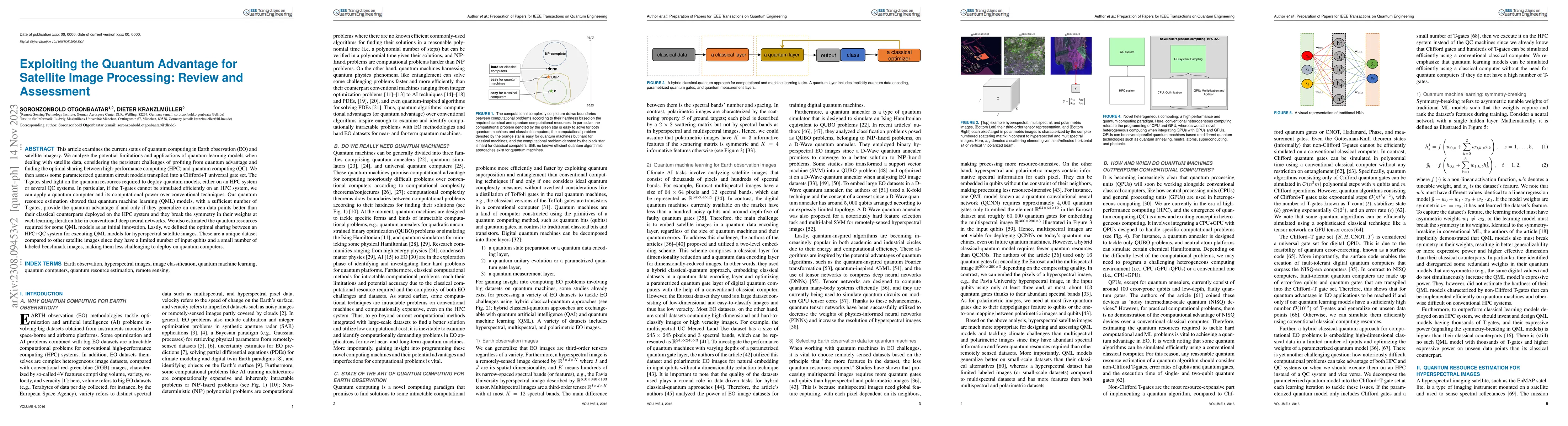 Thumbnail for Exploiting the Quantum Advantage for Satellite Image Processing: Review
  and Assessment