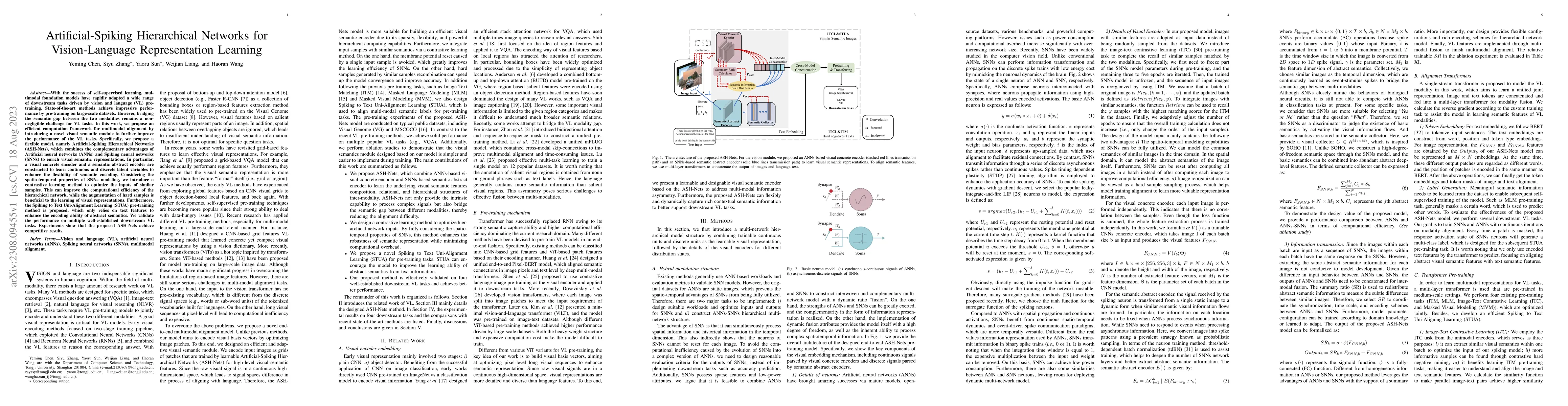 Thumbnail for Artificial-Spiking Hierarchical Networks for Vision-Language
  Representation Learning