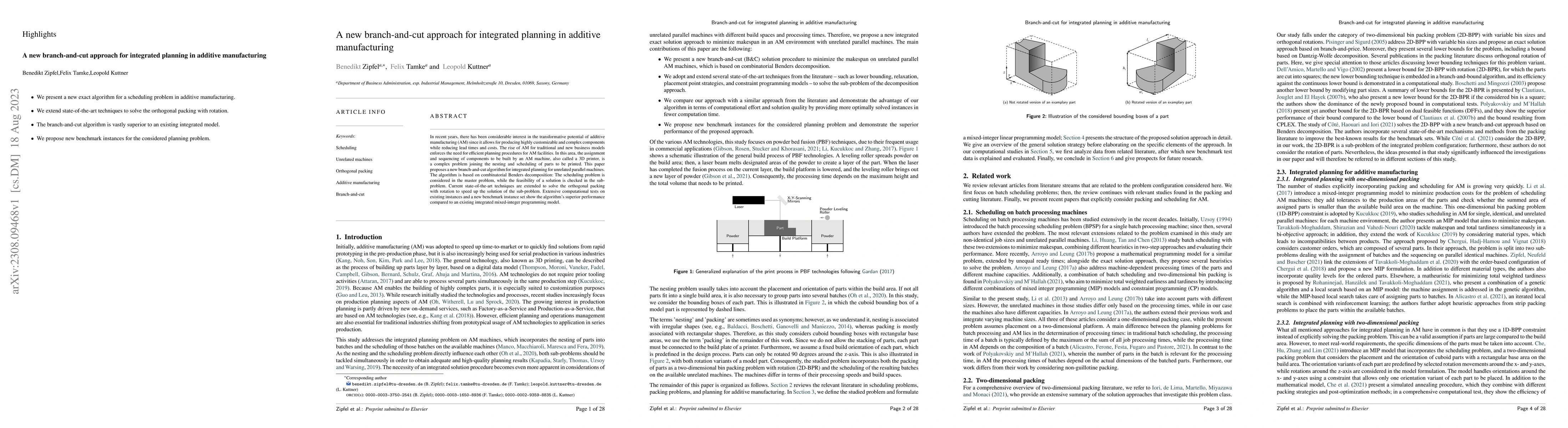 Thumbnail for A new branch-and-cut approach for integrated planning in additive
  manufacturing