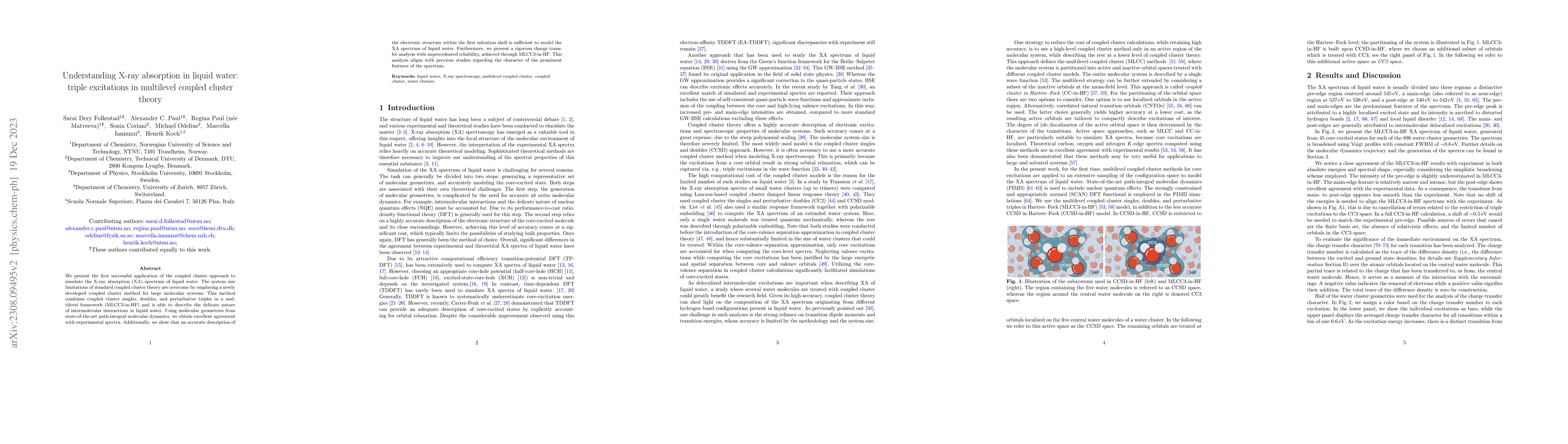 Thumbnail for Understanding X-ray absorption in liquid water: triple excitations in
  multilevel coupled cluster theory