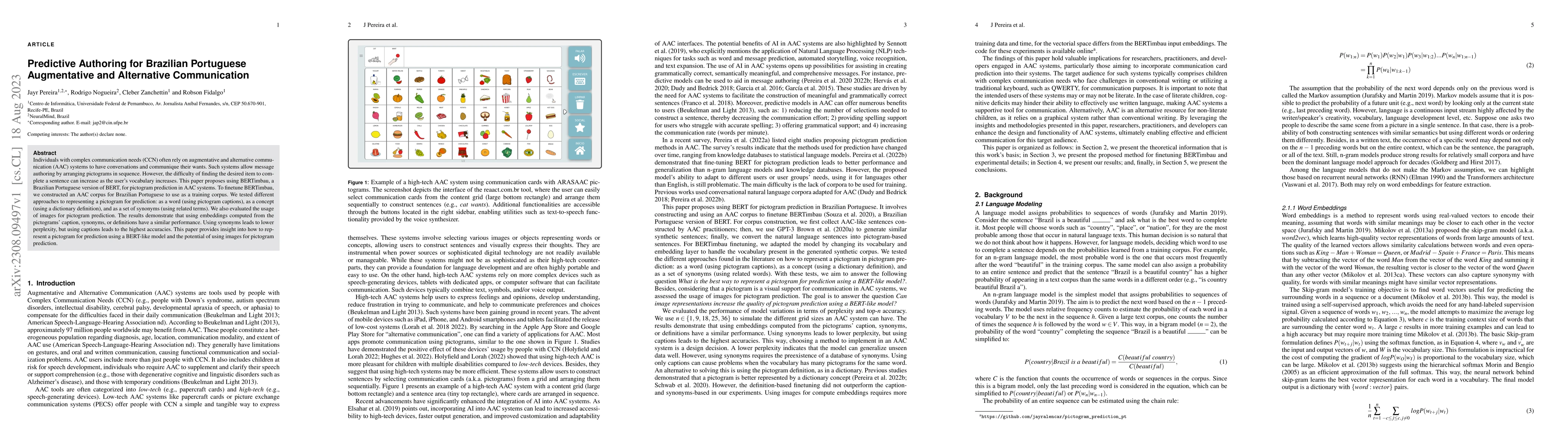 Thumbnail for Predictive Authoring for Brazilian Portuguese Augmentative and
  Alternative Communication