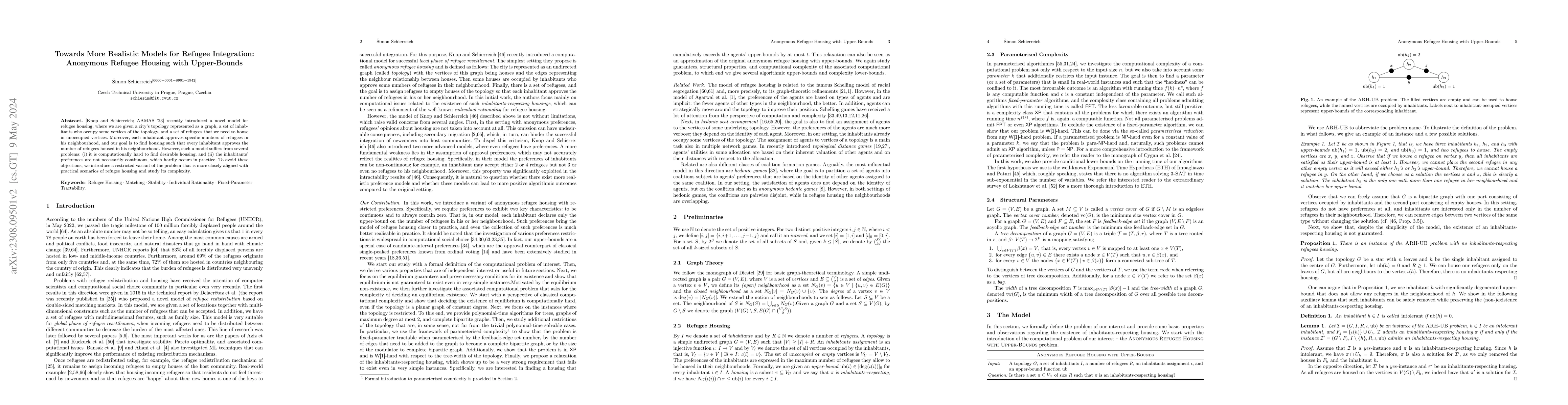 Thumbnail for Towards More Realistic Models for Refugee Integration: Anonymous Refugee
  Housing with Upper-Bounds