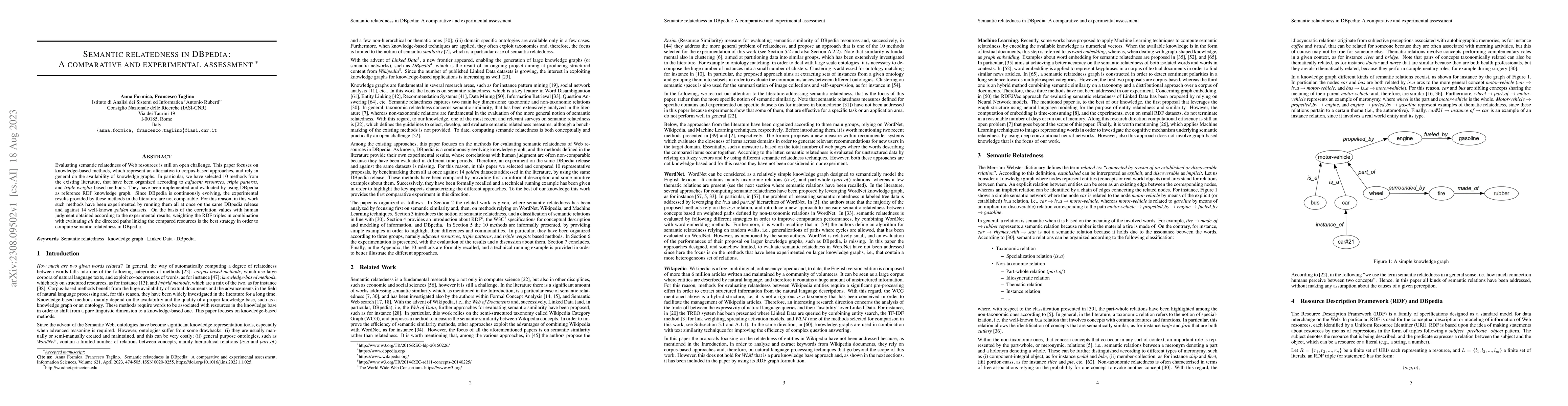 Thumbnail for Semantic relatedness in DBpedia: A comparative and experimental
  assessment