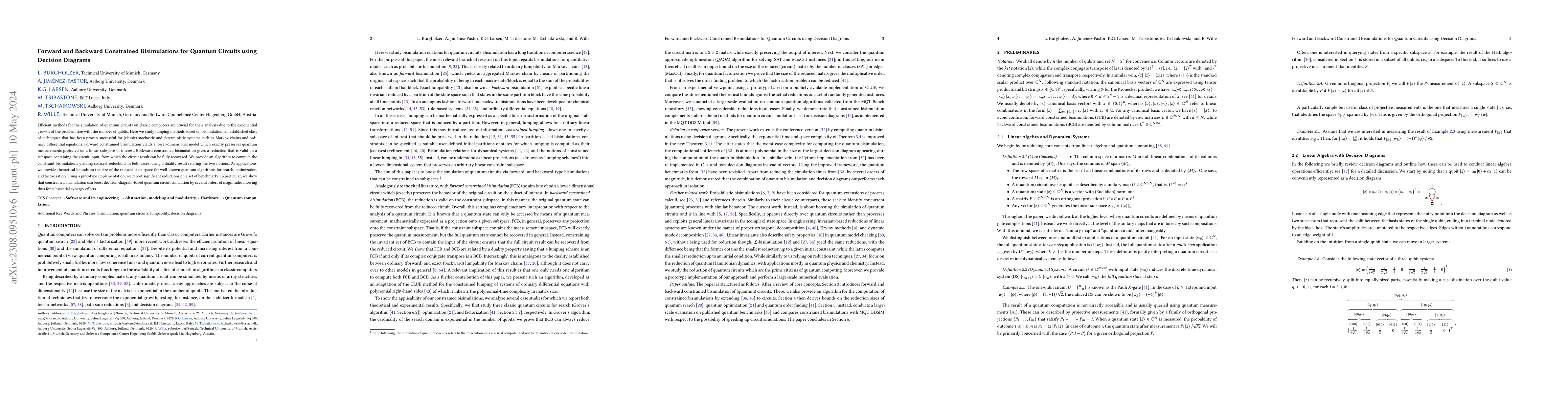 Thumbnail for Forward and Backward Constrained Bisimulations for Quantum Circuits
  using Decision Diagrams