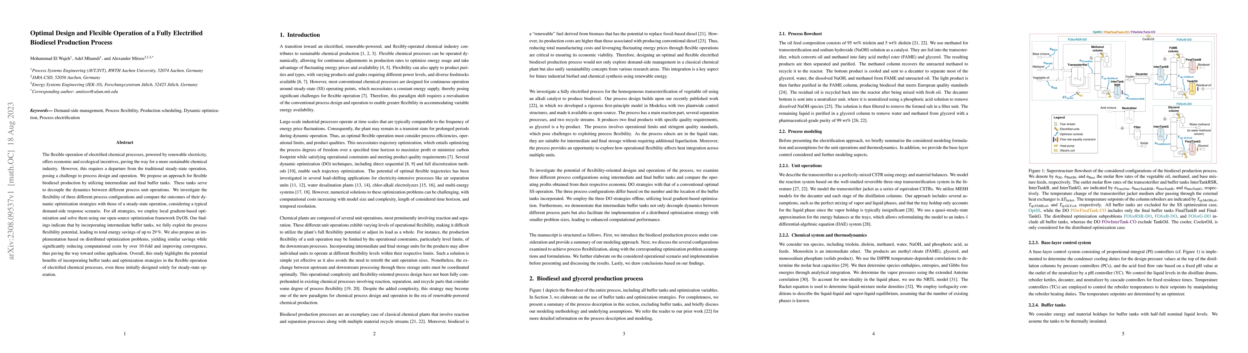 Thumbnail for Optimal Design and Flexible Operation of a Fully Electrified Biodiesel
  Production Process