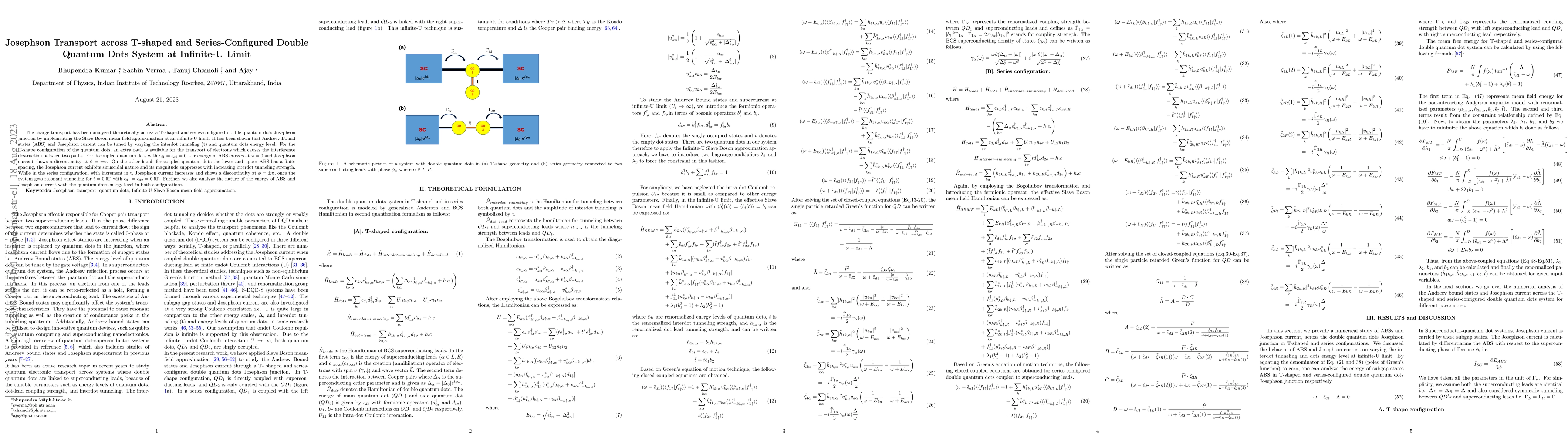 Thumbnail for Josephson Transport across T-shaped and Series-Configured Double Quantum
  Dots System at Infinite-U Limit