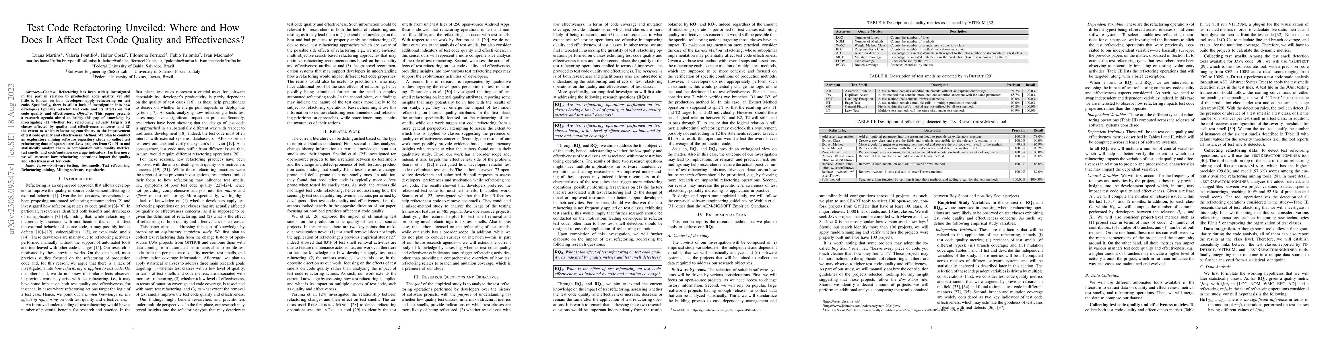 Thumbnail for Test Code Refactoring Unveiled: Where and How Does It Affect Test Code
  Quality and Effectiveness?