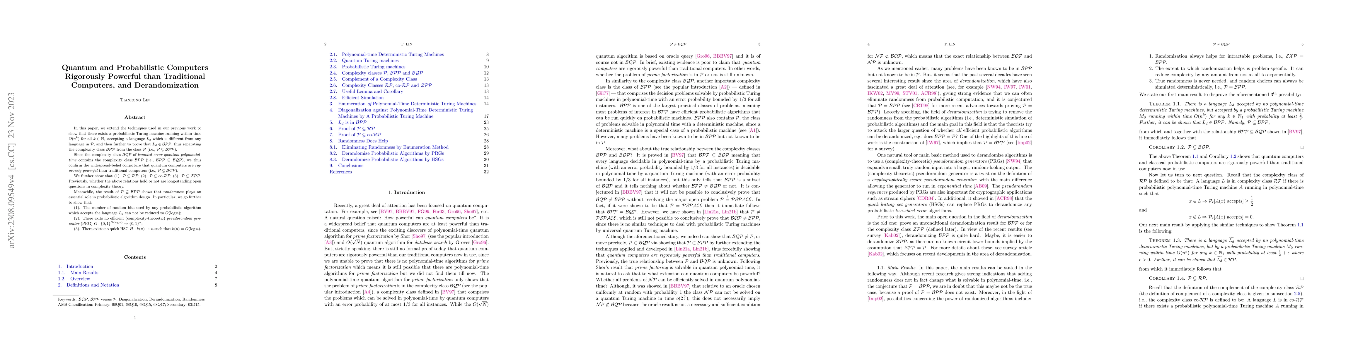 Thumbnail for Quantum and Probabilistic Computers Rigorously Powerful than Traditional
  Computers, and Derandomization