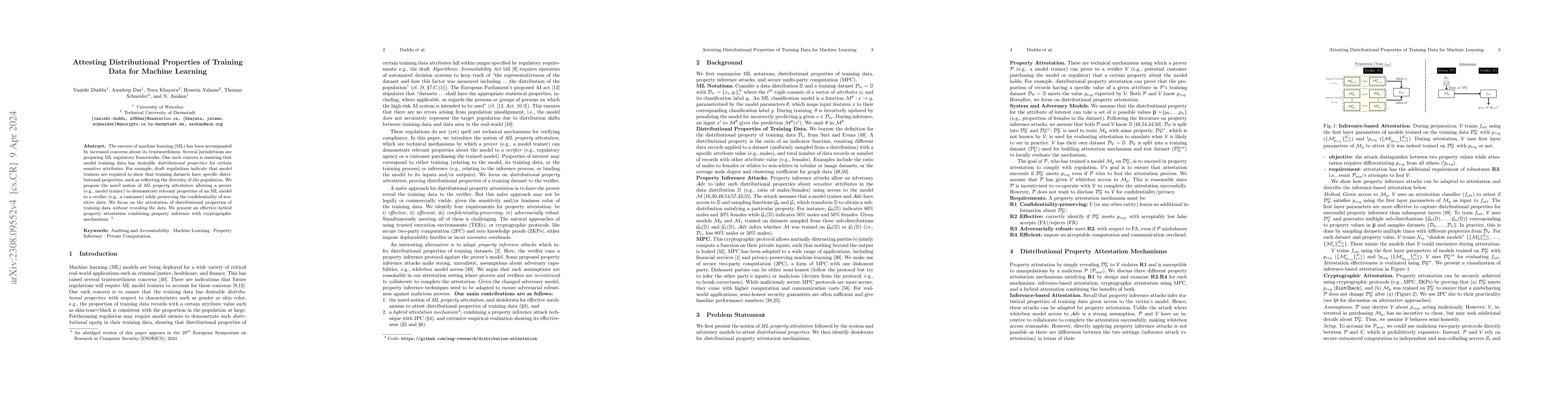 Thumbnail for Attesting Distributional Properties of Training Data for Machine
  Learning