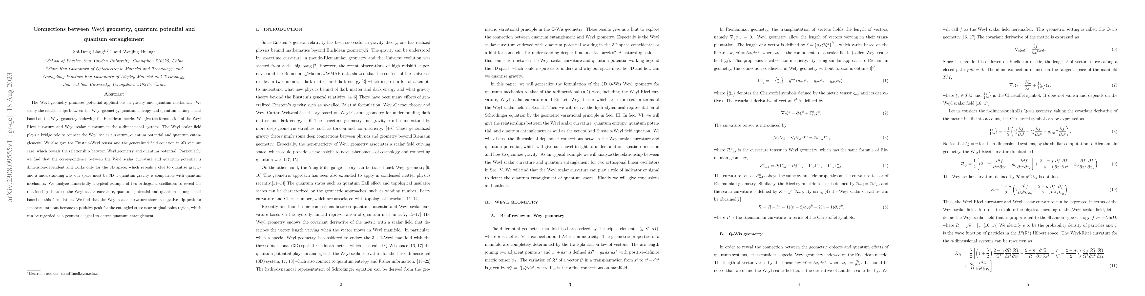 Thumbnail for Connections between Weyl geometry, quantum potential and quantum
  entanglement