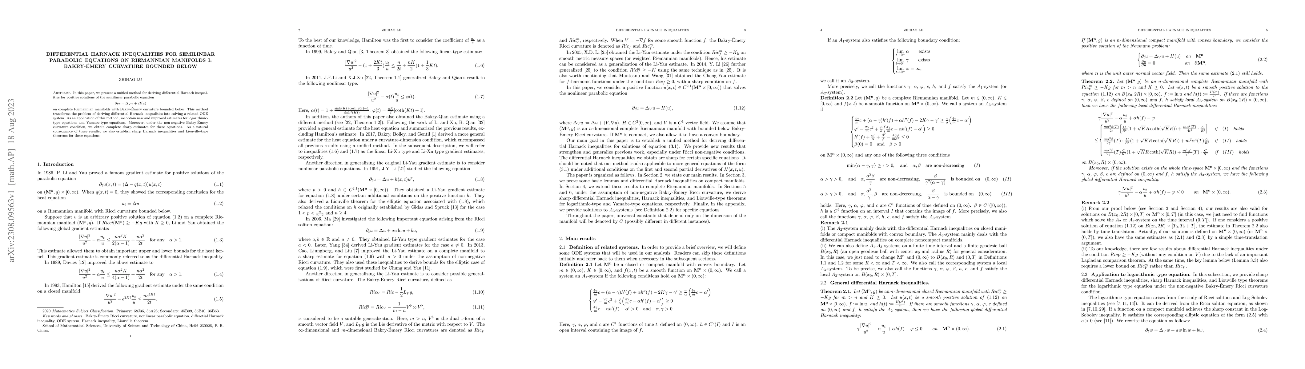 Thumbnail for Differential Harnack inequalities for semilinear parabolic equations on
  Riemannian manifolds I: Bakry-\'{E}mery curvature bounded below