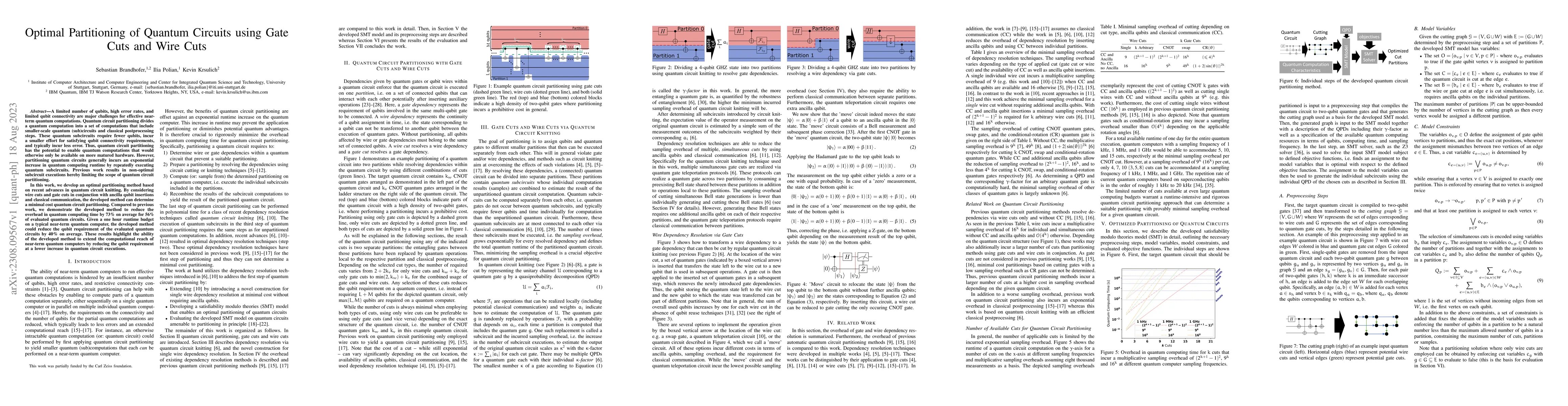 Thumbnail for Optimal Partitioning of Quantum Circuits using Gate Cuts and Wire Cuts