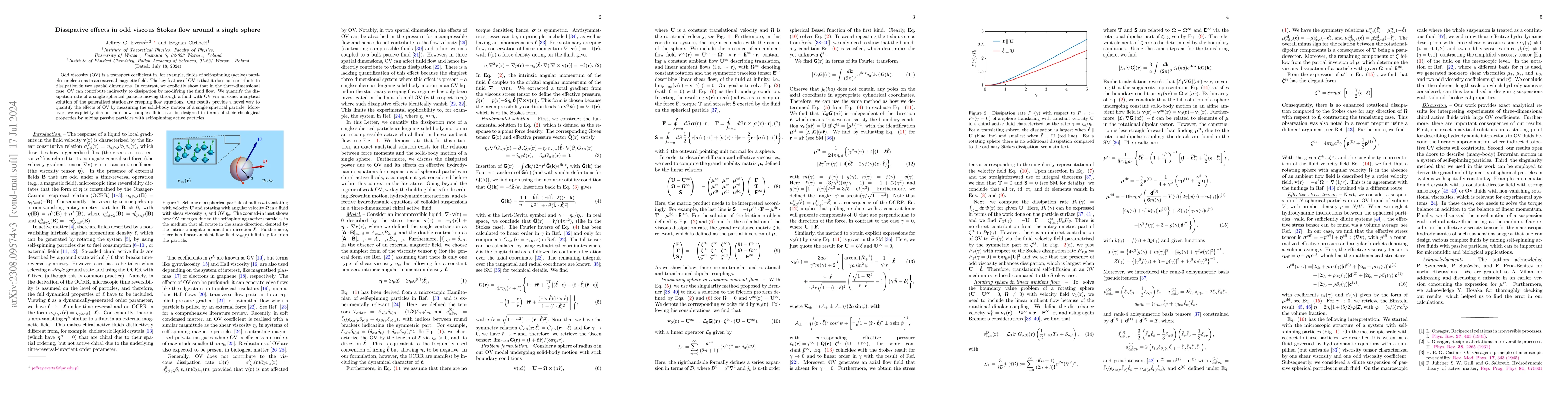 Thumbnail for Dissipative effects in odd viscous Stokes flow around a single sphere