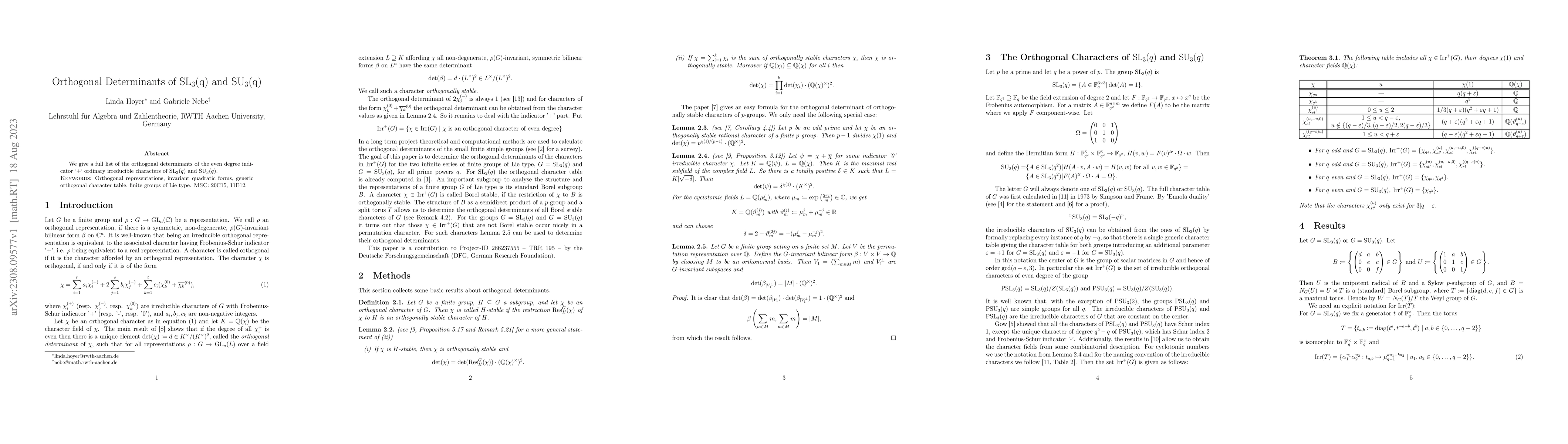 Thumbnail for Orthogonal Determinants of SL3(q) and SU3(q)