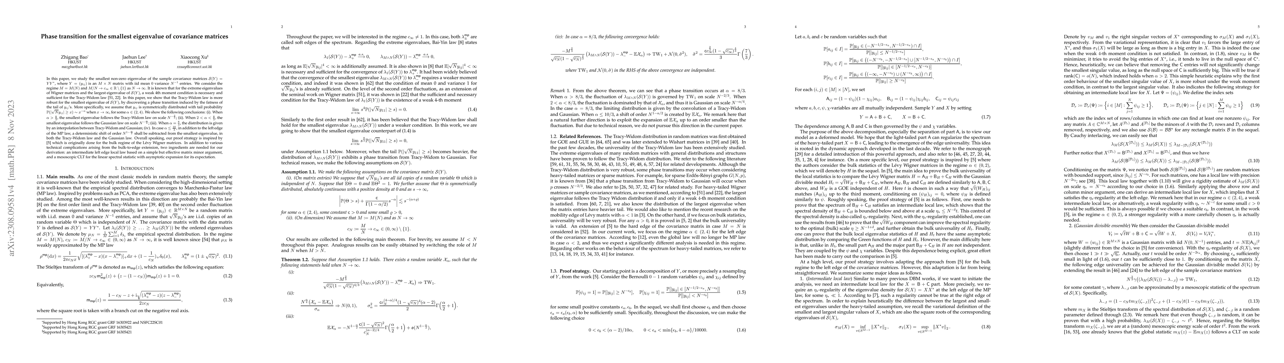 Thumbnail for Phase transition for the smallest eigenvalue of covariance matrices