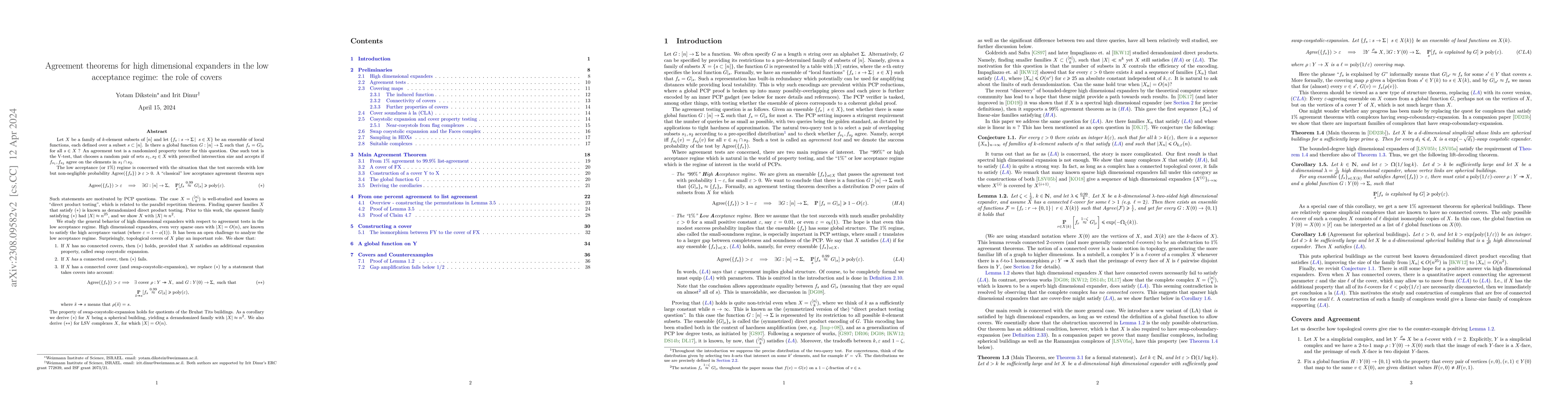 Thumbnail for Agreement theorems for high dimensional expanders in the small soundness
  regime: the role of covers