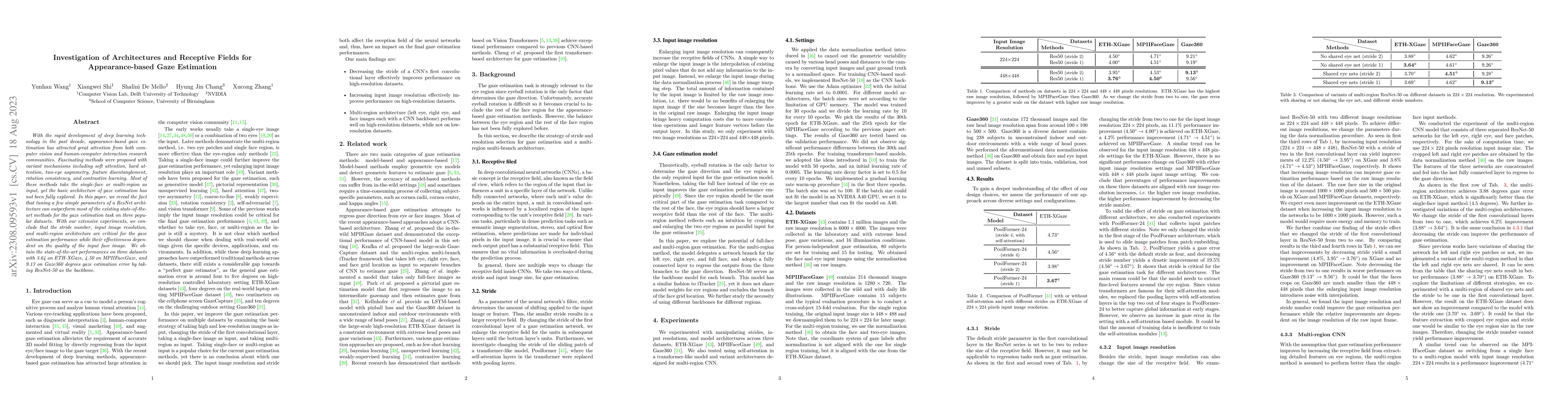 Thumbnail for Investigation of Architectures and Receptive Fields for Appearance-based
  Gaze Estimation