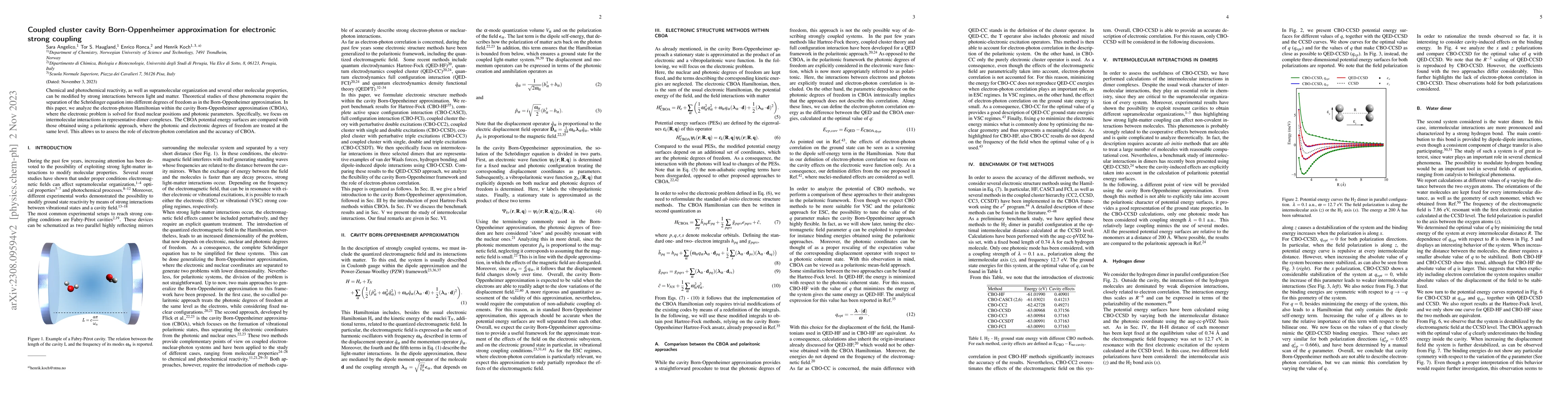 Thumbnail for Coupled cluster cavity Born-Oppenheimer approximation for electronic
  strong coupling
