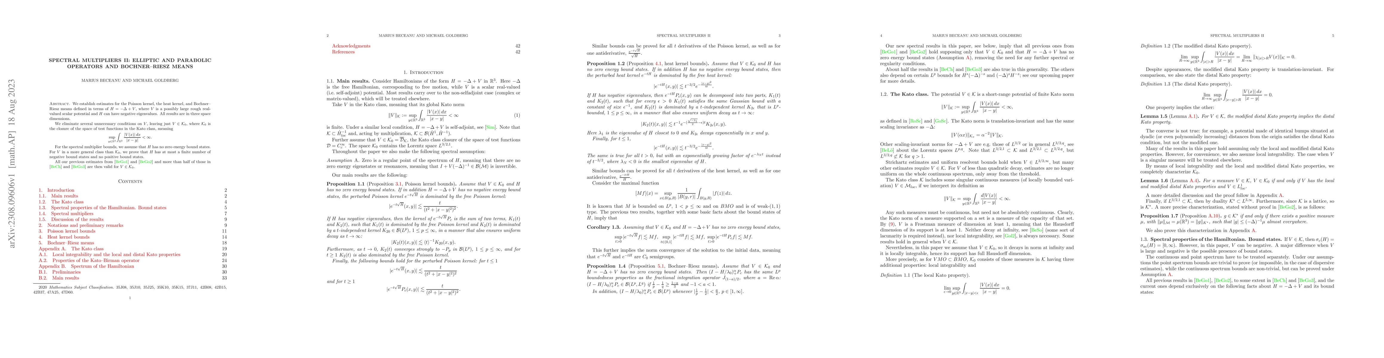 Thumbnail for Spectral Multipliers II: Elliptic and Parabolic Operators and
  Bochner-Riesz Means