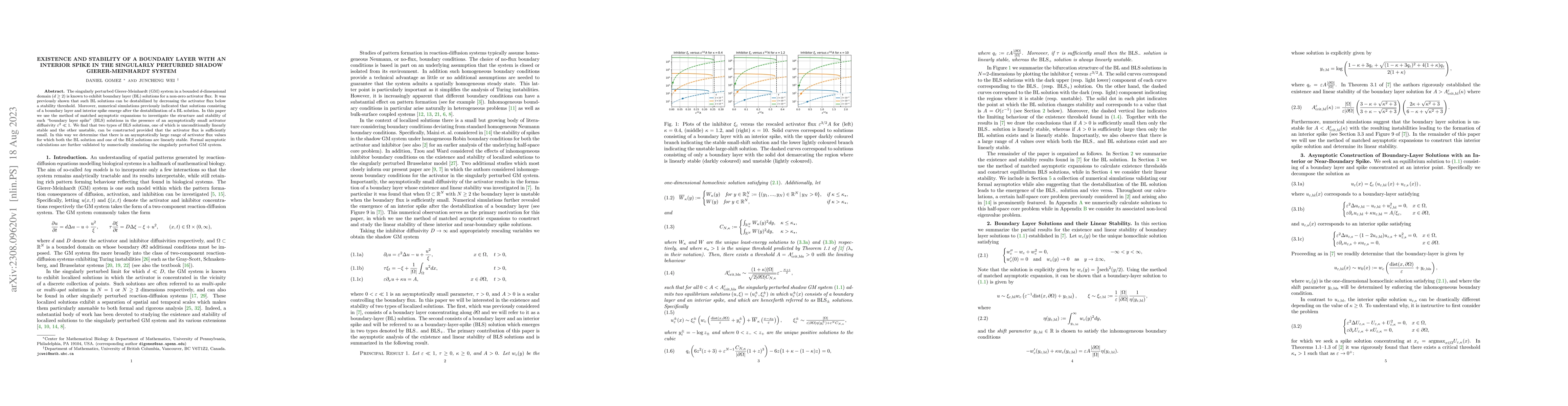 Thumbnail for Existence and Stability of a Boundary Layer with an Interior Spike in
  the Singularly Perturbed Shadow Gierer-Meinhardt System