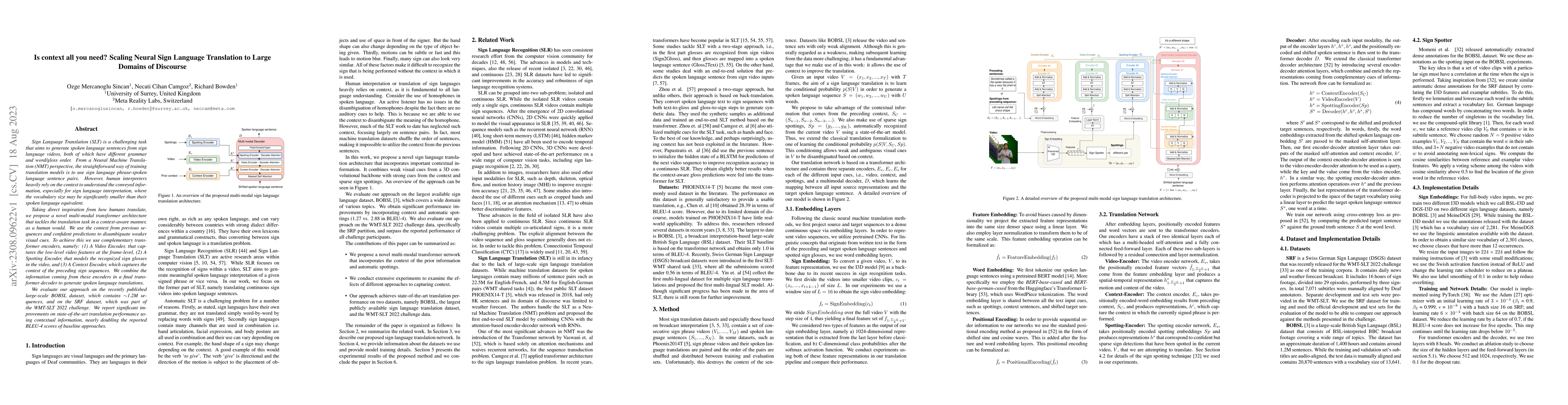 Thumbnail for Is context all you need? Scaling Neural Sign Language Translation to
  Large Domains of Discourse