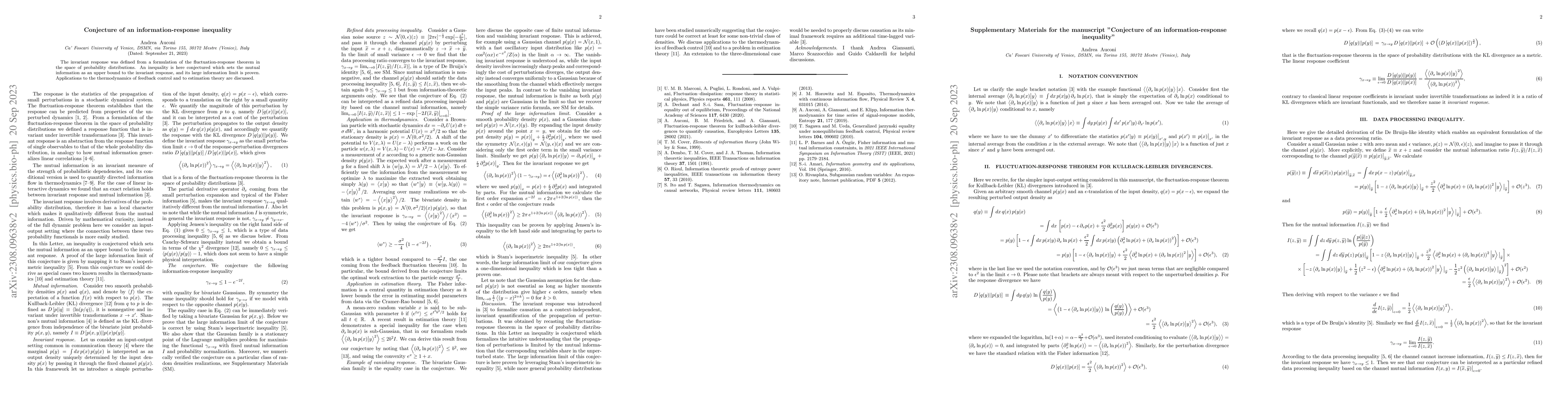 Thumbnail for Conjecture of an information-response inequality