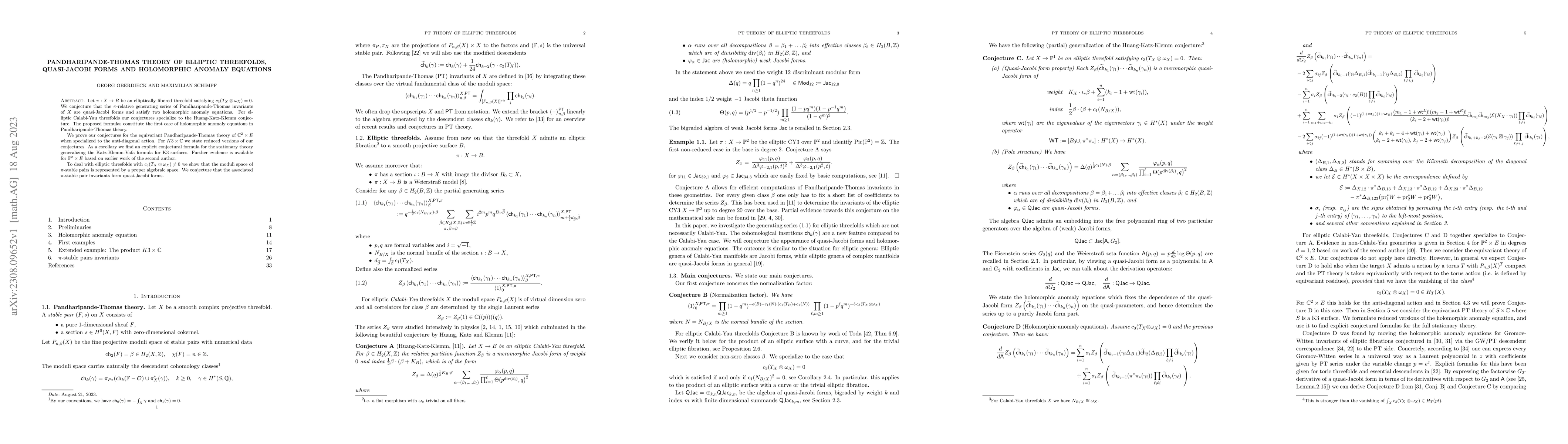 Thumbnail for Pandharipande-Thomas theory of elliptic threefolds, quasi-Jacobi forms
  and holomorphic anomaly equations