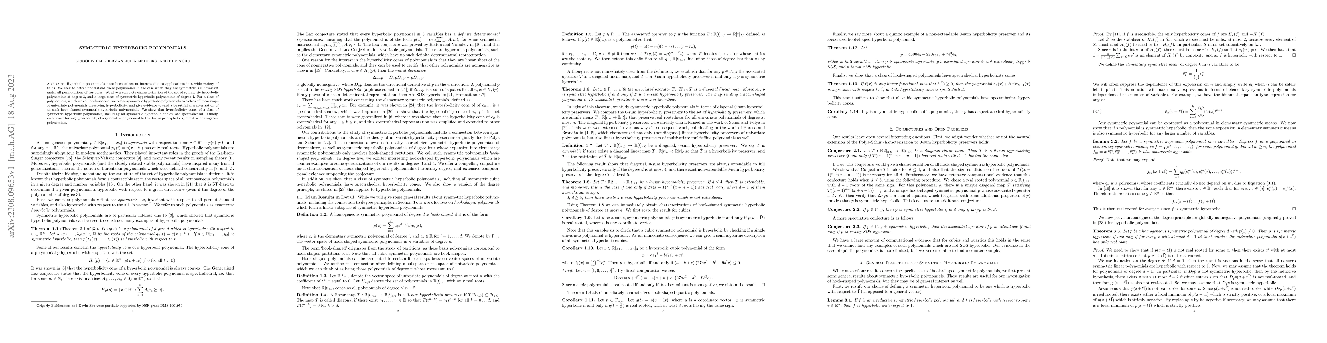 Thumbnail for Symmetric Hyperbolic Polynomials