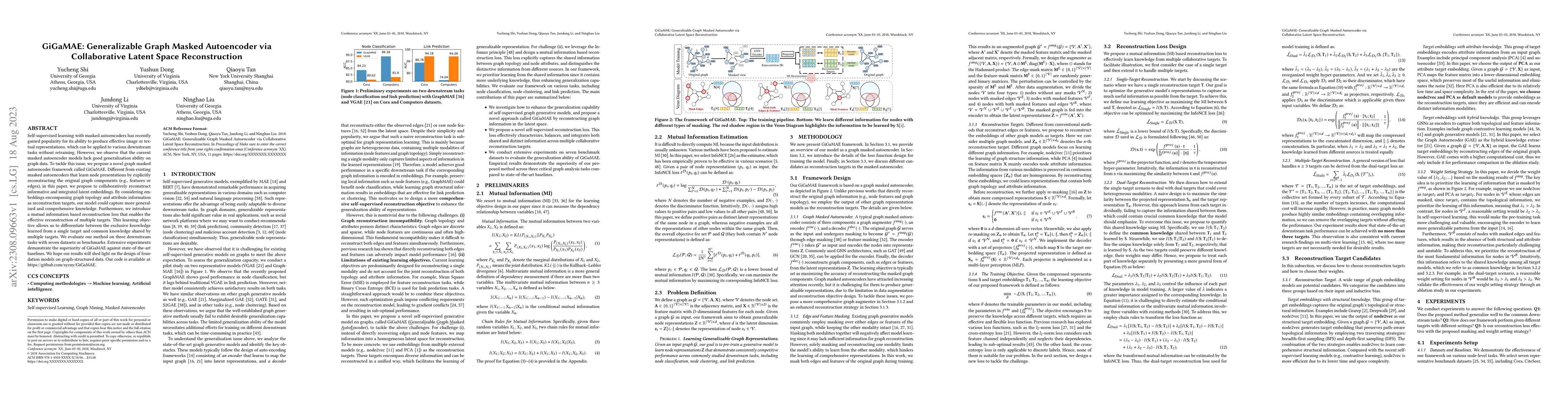 Thumbnail for GiGaMAE: Generalizable Graph Masked Autoencoder via Collaborative Latent
  Space Reconstruction
