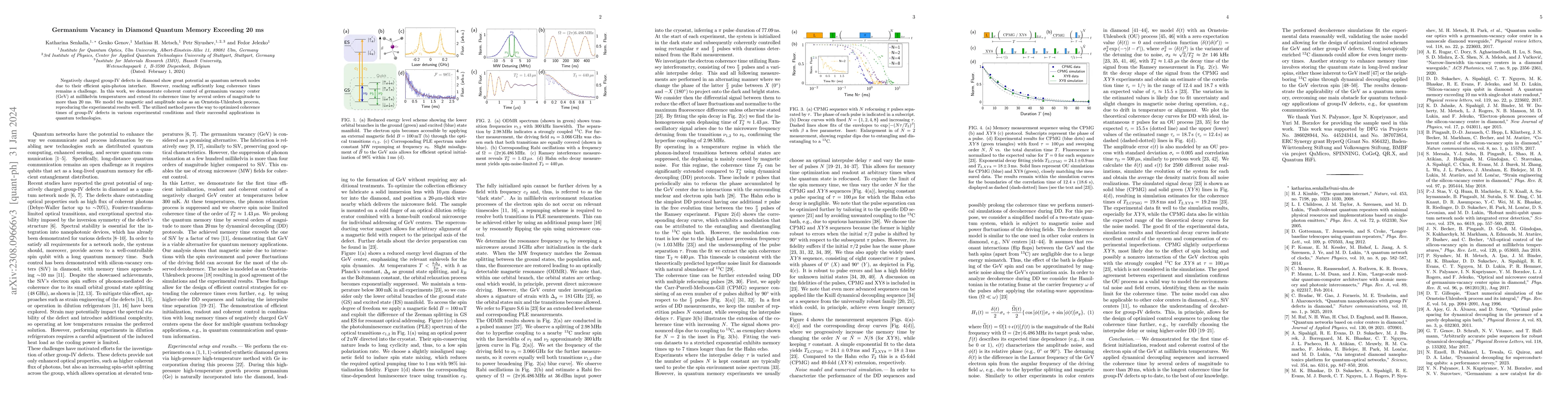 Thumbnail for Germanium Vacancy in Diamond Quantum Memory Exceeding 20 ms