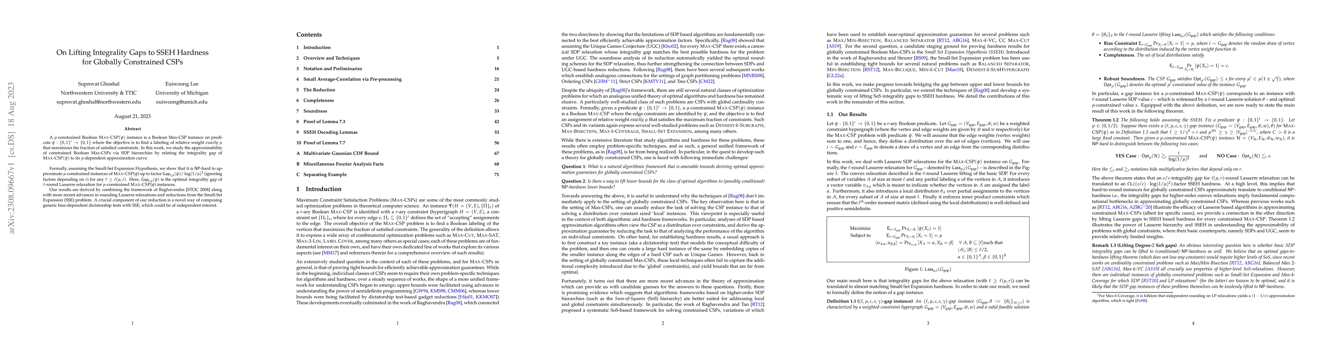 Thumbnail for On Lifting Integrality Gaps to SSEH Hardness for Globally Constrained
  CSPs