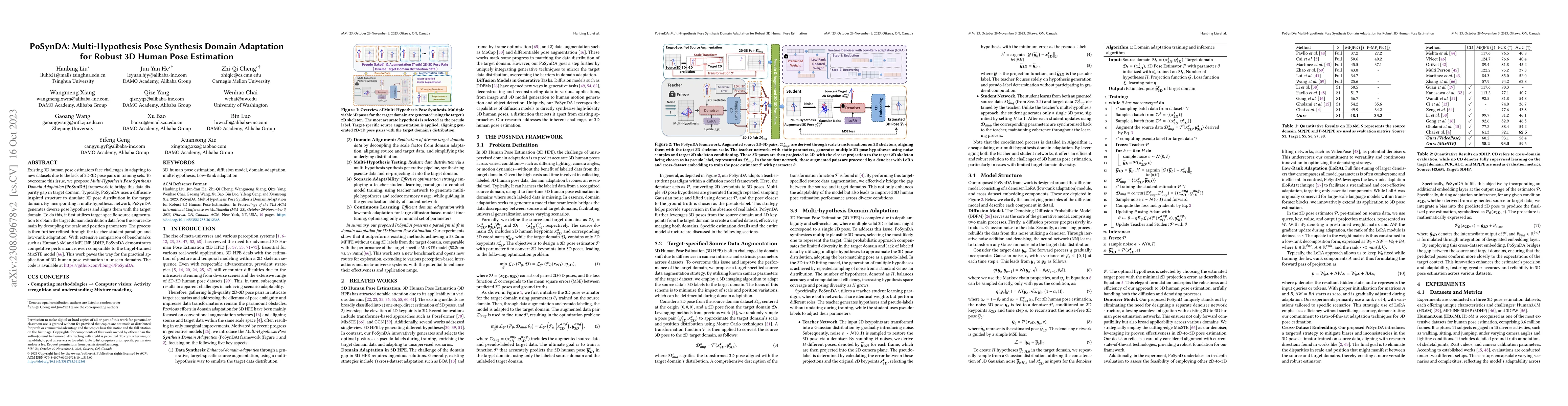 Thumbnail for PoSynDA: Multi-Hypothesis Pose Synthesis Domain Adaptation for Robust 3D
  Human Pose Estimation