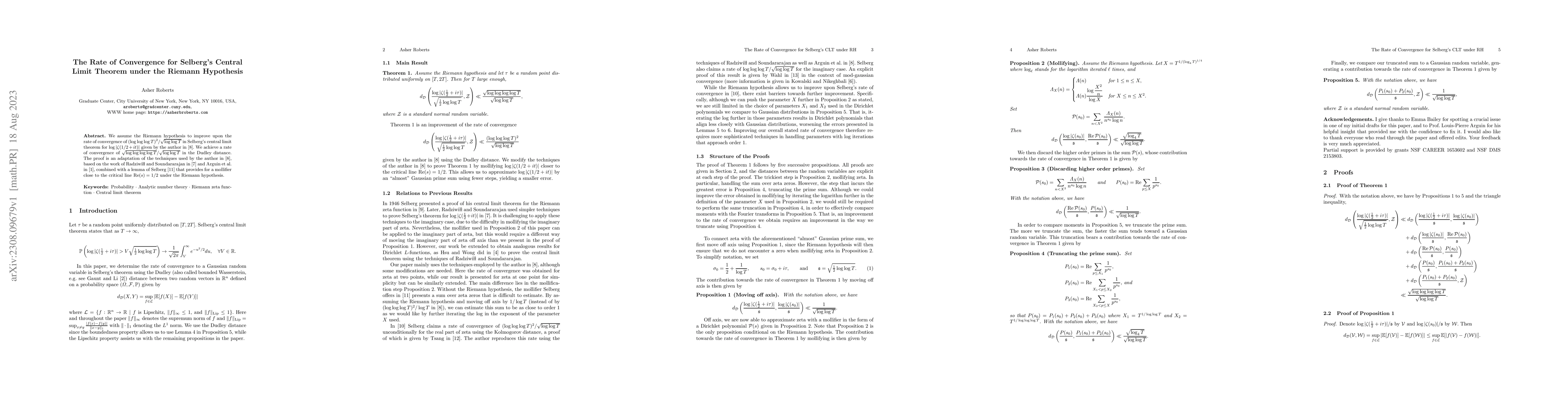 Thumbnail for The Rate of Convergence for Selberg's Central Limit Theorem under the
  Riemann Hypothesis