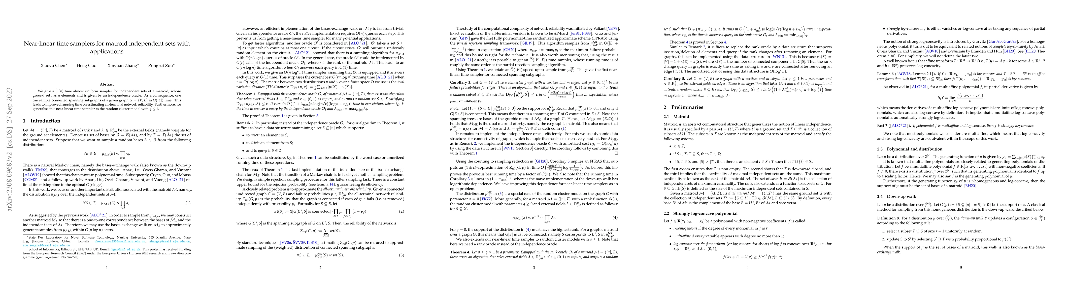 Thumbnail for Near-linear time samplers for matroid independent sets with applications
