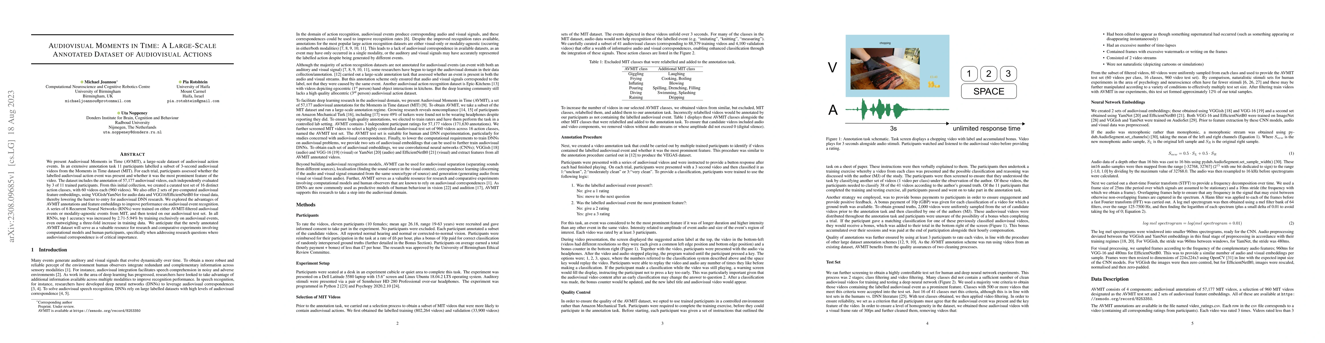 Thumbnail for Audiovisual Moments in Time: A Large-Scale Annotated Dataset of
  Audiovisual Actions