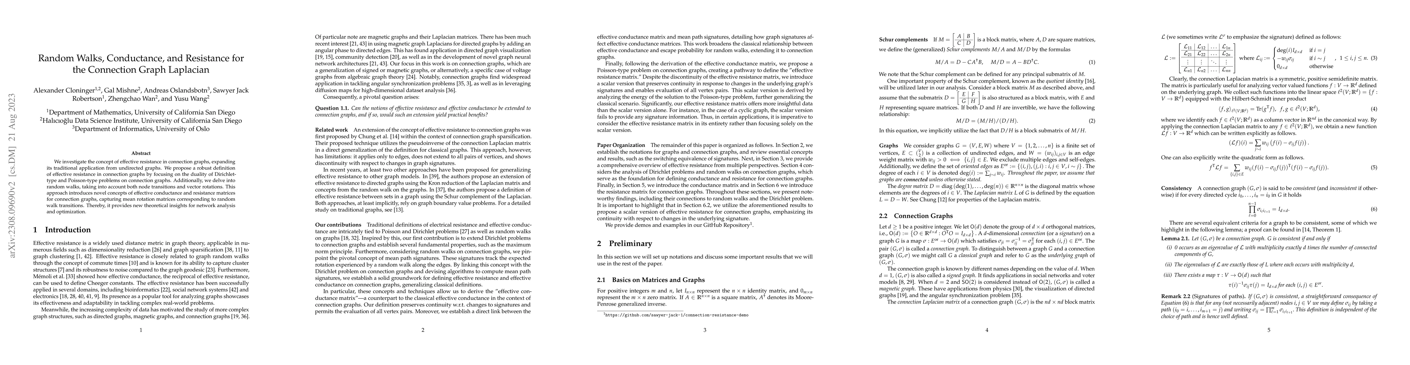 Thumbnail for Random Walks, Conductance, and Resistance for the Connection Graph
  Laplacian