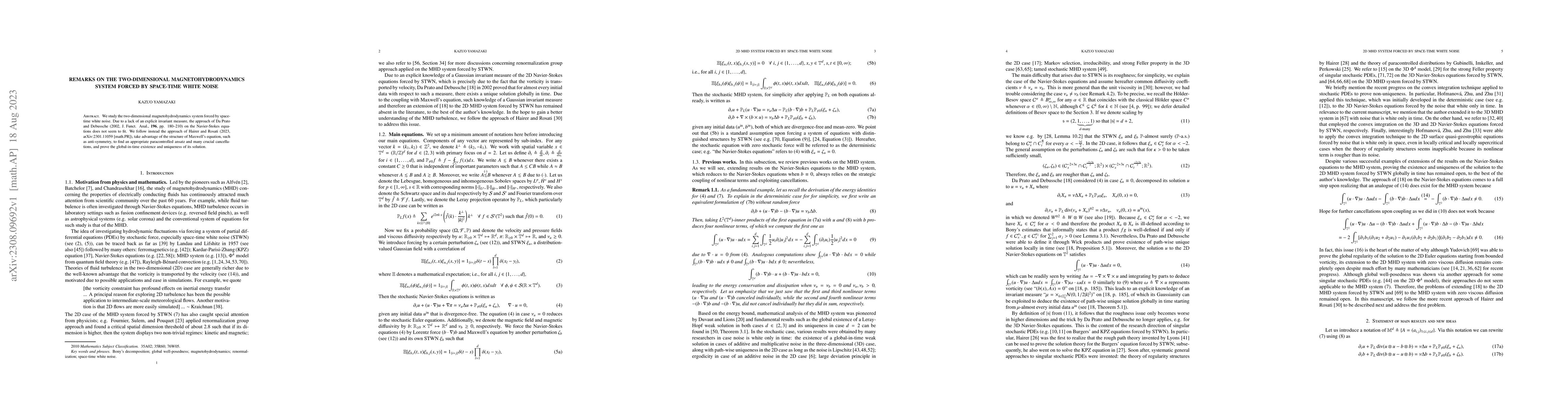 Thumbnail for Remarks on the two-dimensional magnetohydrodynamics system forced by
  space-time white noise