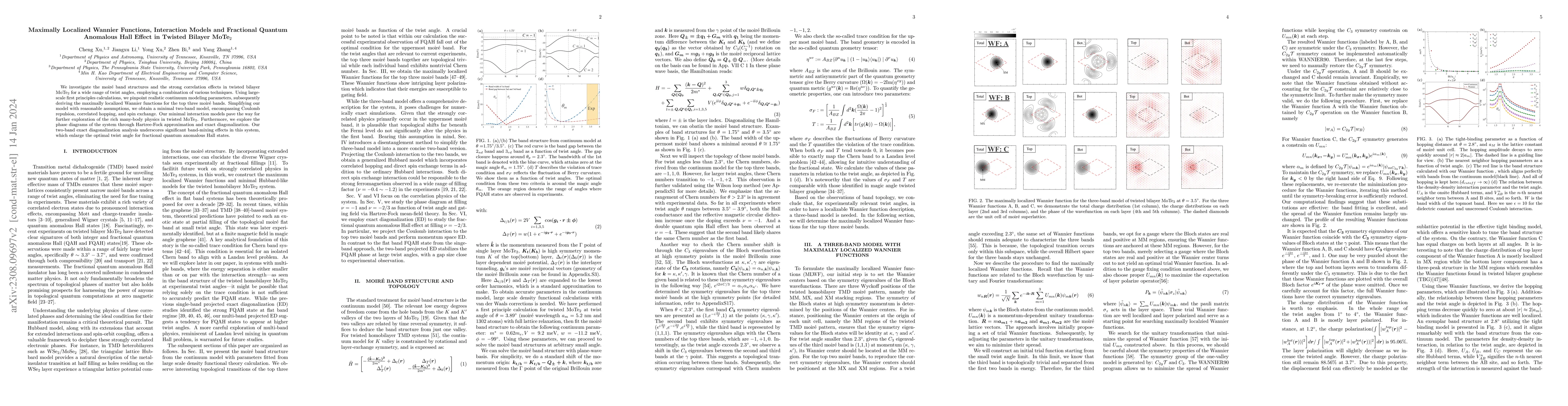 Thumbnail for Maximally Localized Wannier Orbitals, Interaction Models and Fractional
  Quantum Anomalous Hall Effect in Twisted Bilayer MoTe2