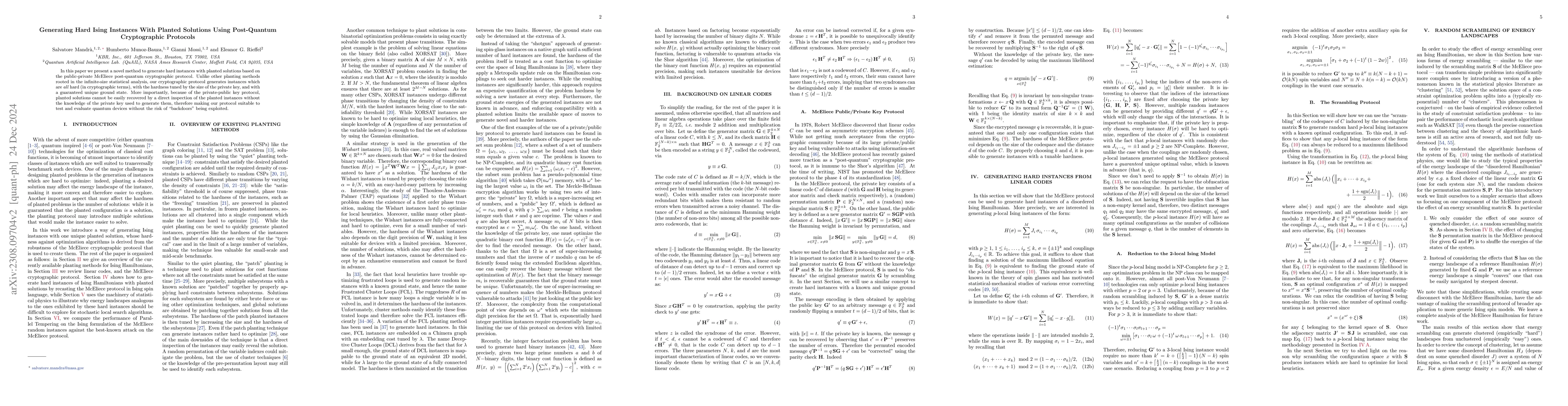 Thumbnail for Generating Hard Ising Instances With Planted Solutions Using
  Post-Quantum Cryptographic Protocols