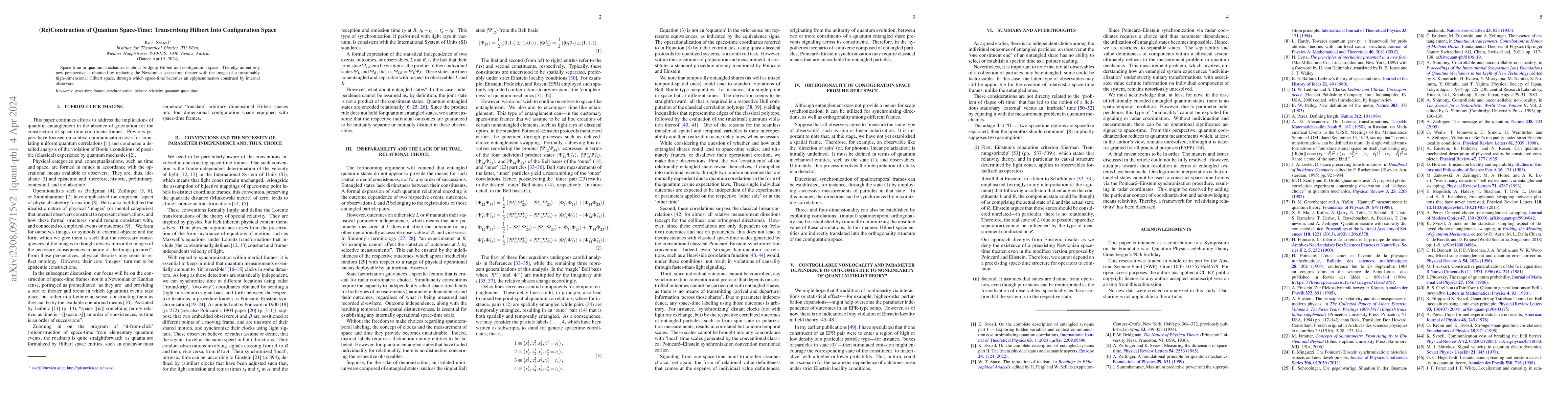 Thumbnail for (Re)Construction of Quantum Space-Time: Transcribing Hilbert Into
  Configuration Space