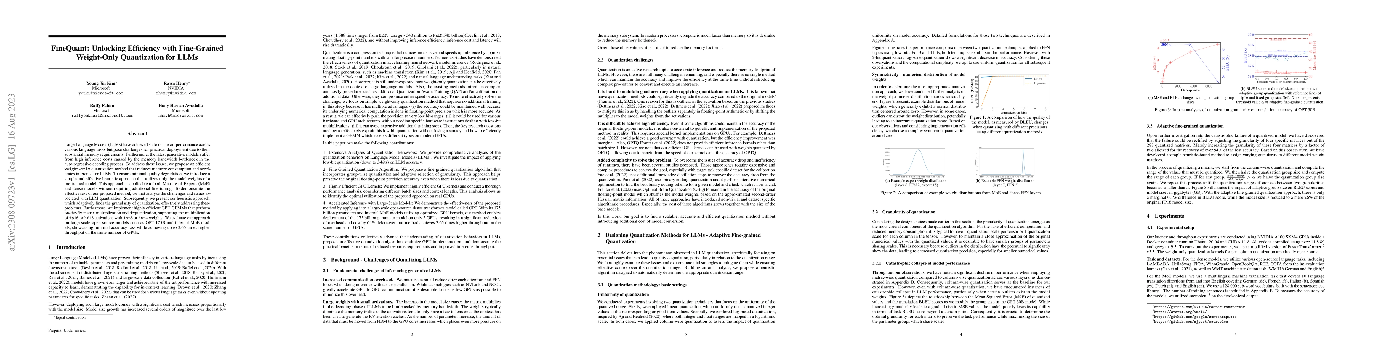Thumbnail for FineQuant: Unlocking Efficiency with Fine-Grained Weight-Only
  Quantization for LLMs