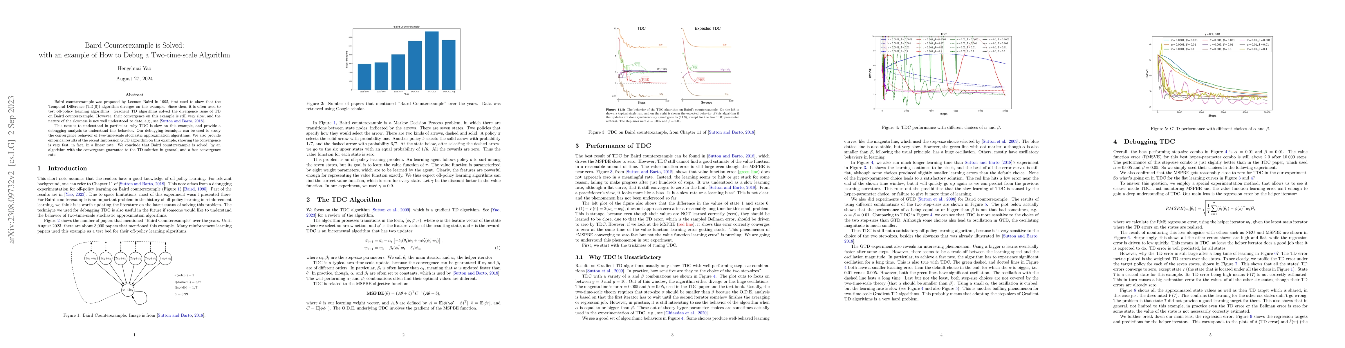 Thumbnail for Baird Counterexample is Solved: with an example of How to Debug a
  Two-time-scale Algorithm
