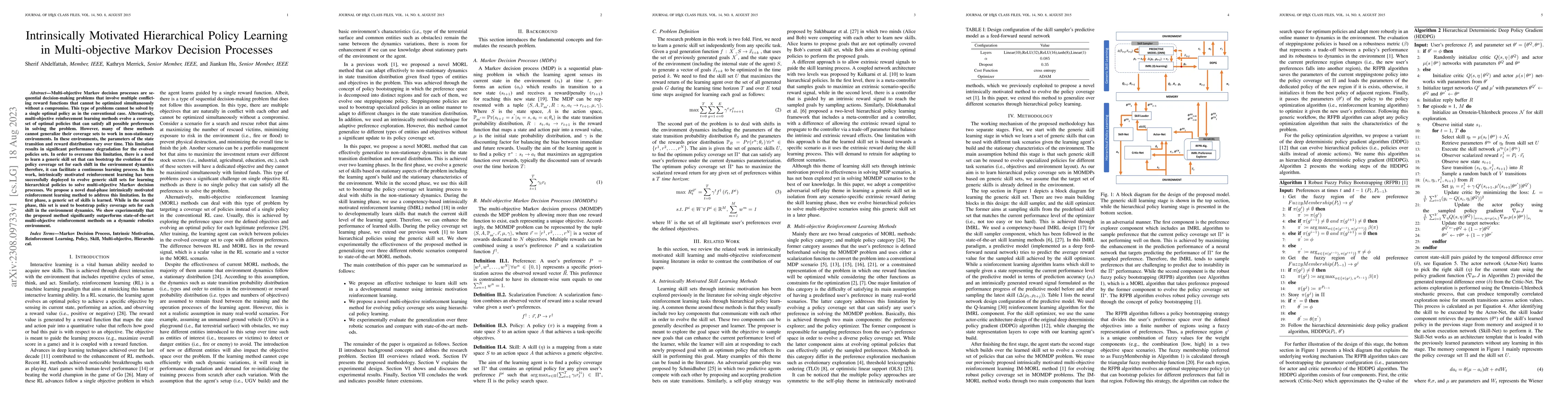 Thumbnail for Intrinsically Motivated Hierarchical Policy Learning in Multi-objective
  Markov Decision Processes