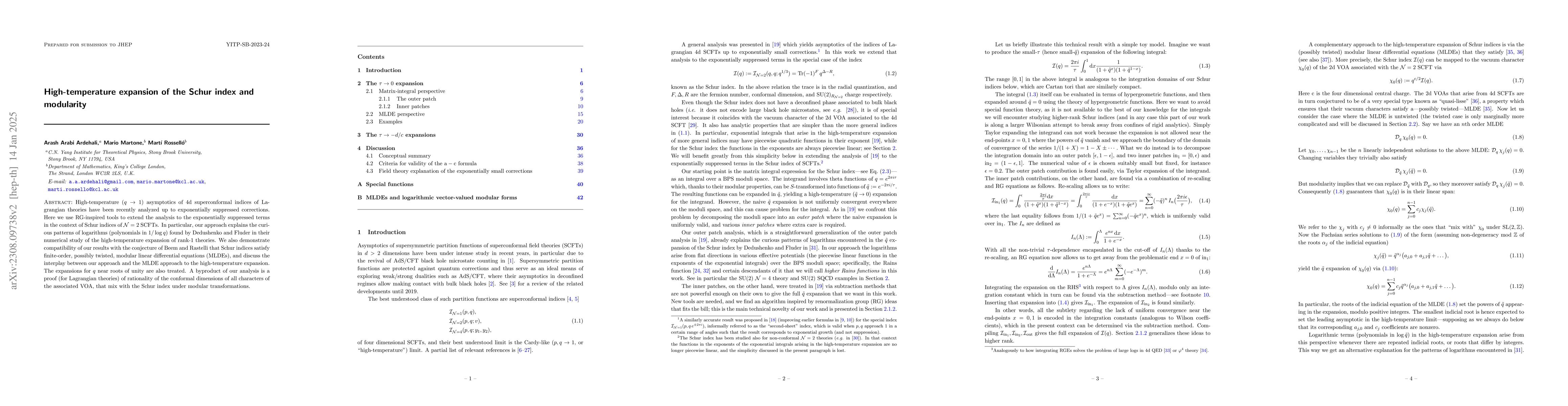 Thumbnail for High-temperature expansion of the Schur index and modularity